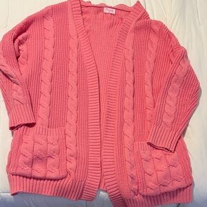 Pink Lily oversized Vibrant Pink Cable Knit Cardigan
